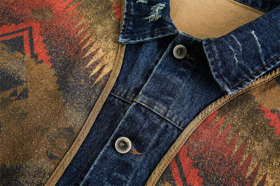 Giacca in Denim Patchwork Navajo Western