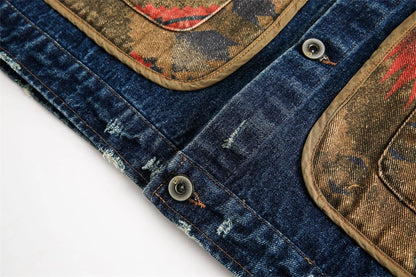 Giacca in Denim Patchwork Navajo Western