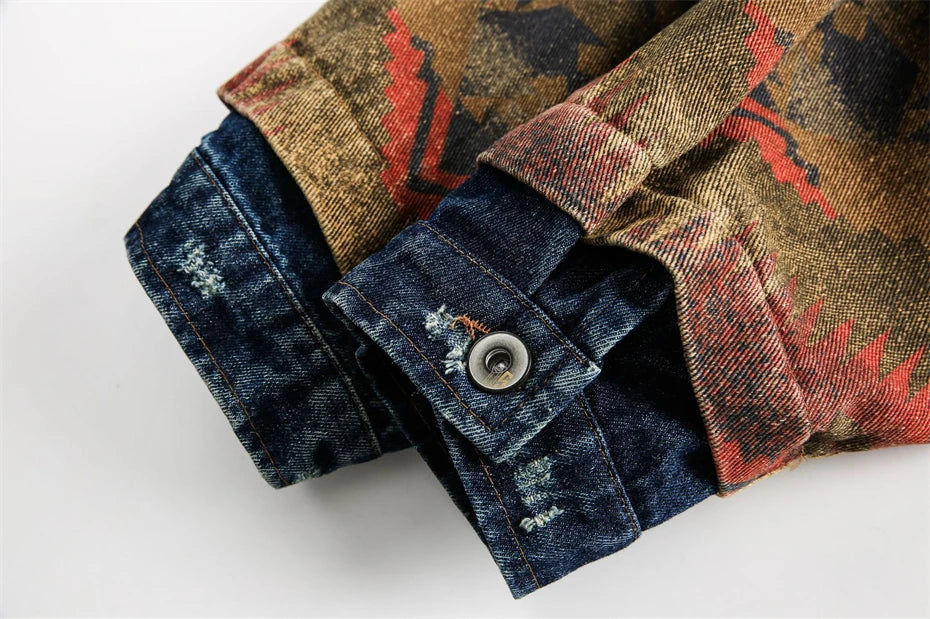 Giacca in Denim Patchwork Navajo Western
