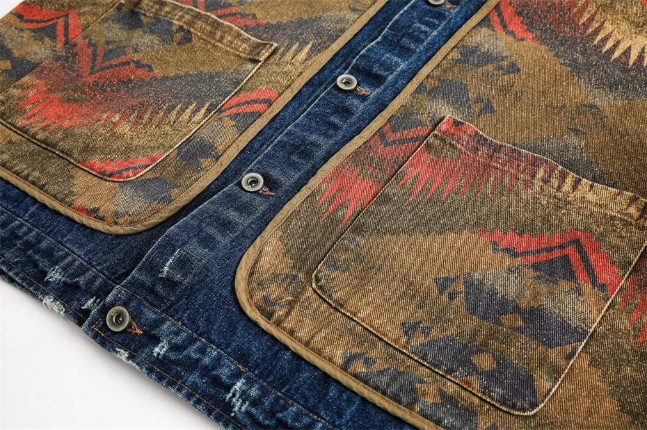 Giacca in Denim Patchwork Navajo Western