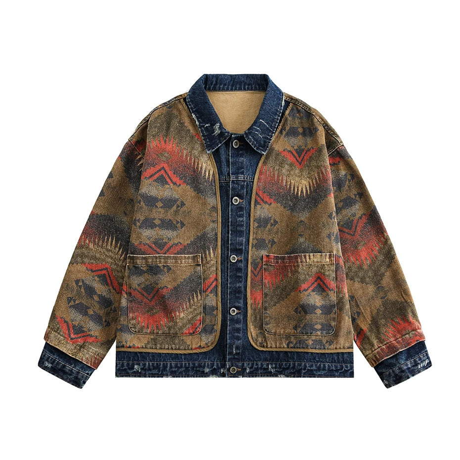 Giacca in Denim Patchwork Navajo Western