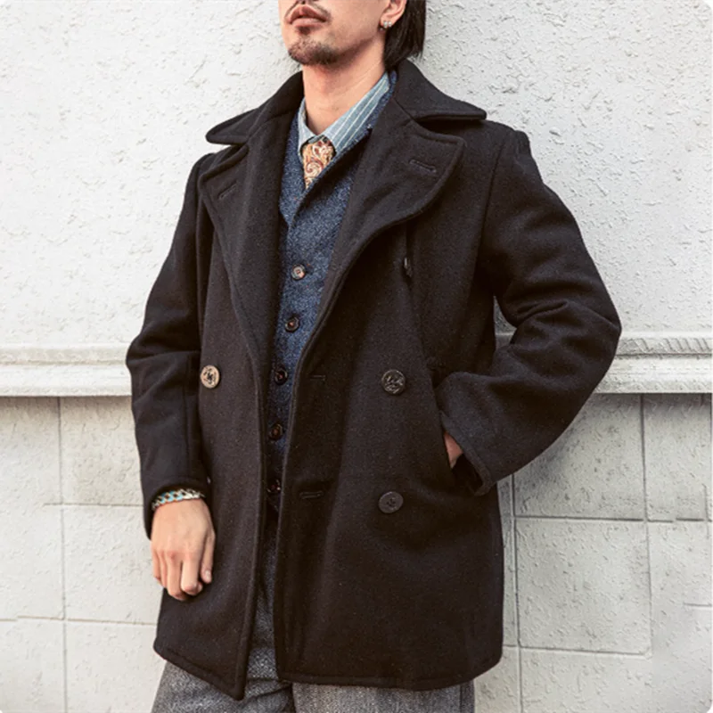 Peacoat Jacket in Lana Us Navy