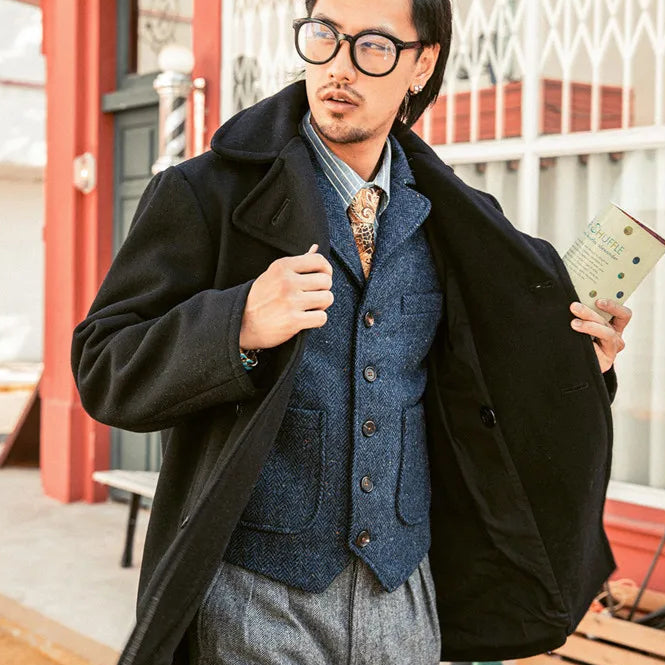 Peacoat Jacket in Lana Us Navy