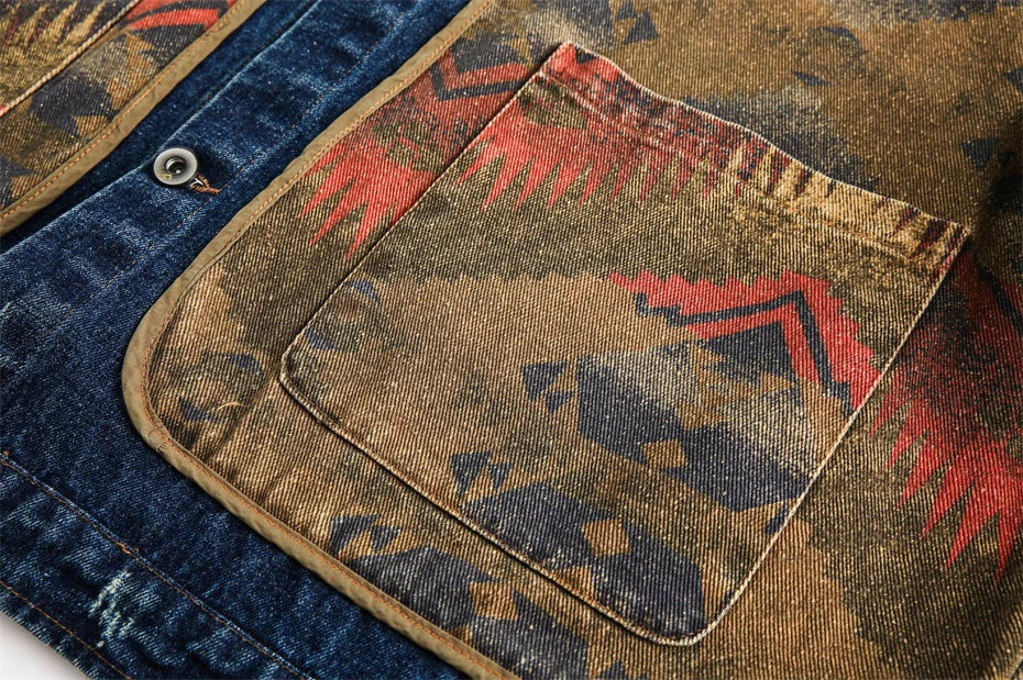 Giacca in Denim Patchwork Navajo Western