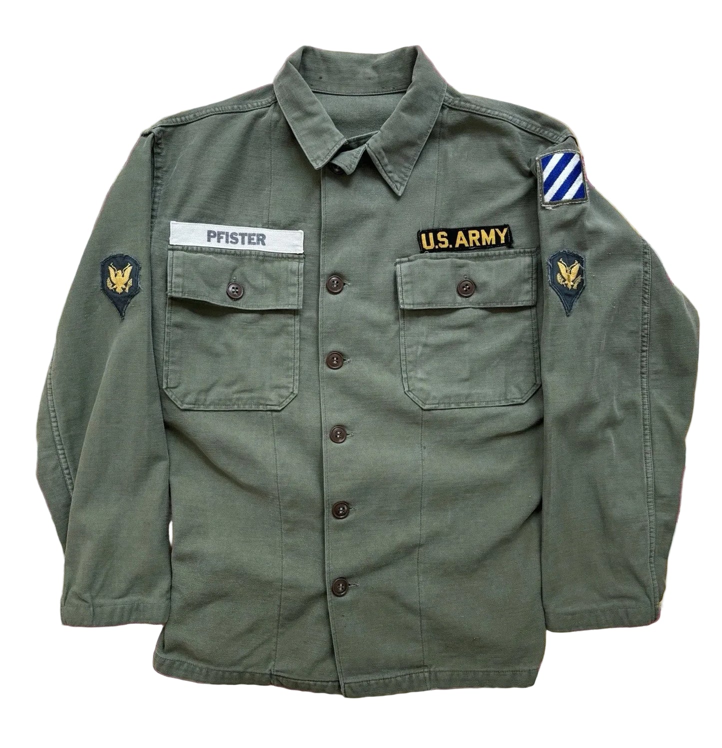 Vintage 60s US Army OG 107 Utility Shirt Patched Vietnam Era