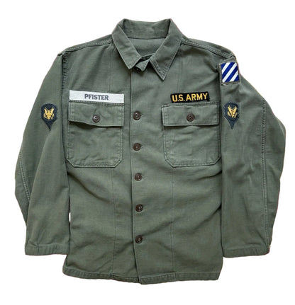 Vintage 60s US Army OG 107 Utility Shirt Patched Vietnam Era