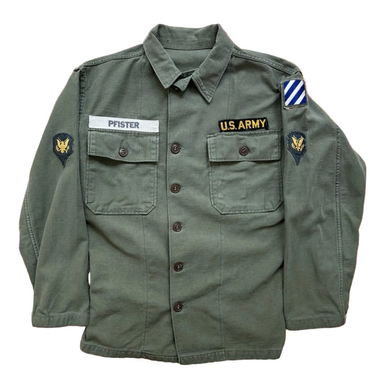 Vintage 60s US Army OG 107 Utility Shirt Patched Vietnam Era