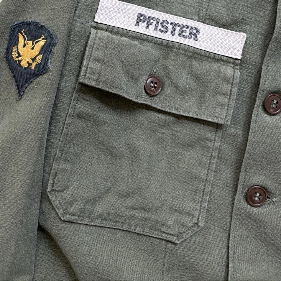 Vintage 60s US Army OG 107 Utility Shirt Patched Vietnam Era