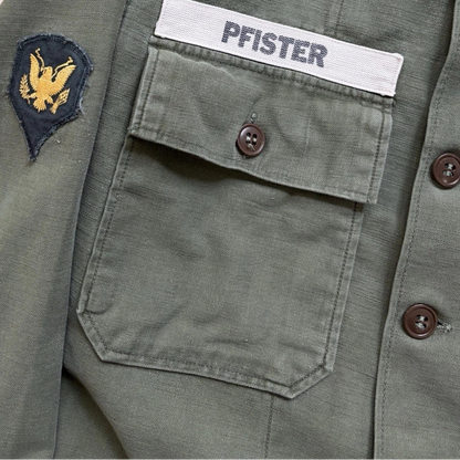 Vintage 60s US Army OG 107 Utility Shirt Patched Vietnam Era